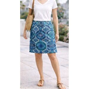 Talbots Petite 10P Blue Medallion Print Above Knee Cotton Blend Skirt